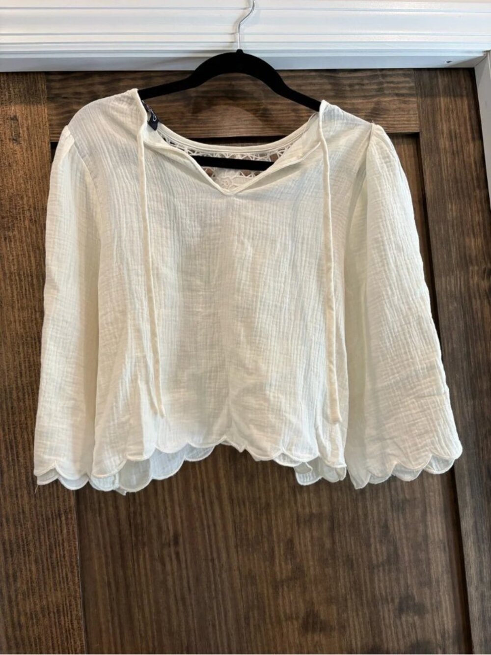 GIGIO White Lace-Trim Cotton Peasant Blouse NWT - Picture 2 of 2